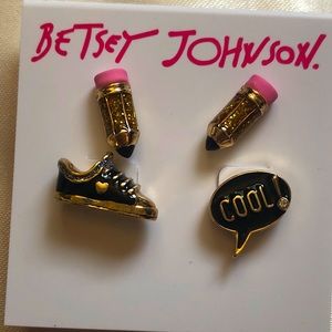Betsey Johnson Back To Cool Pencil, Sneaker & Word Bubble Stud Earring Set NWT